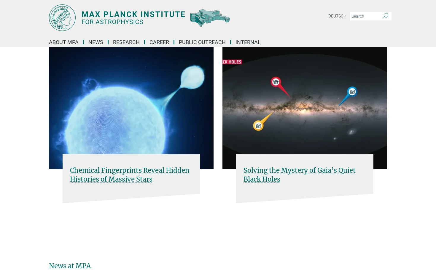 Max Planck Institute for Astrophysics 页面快照